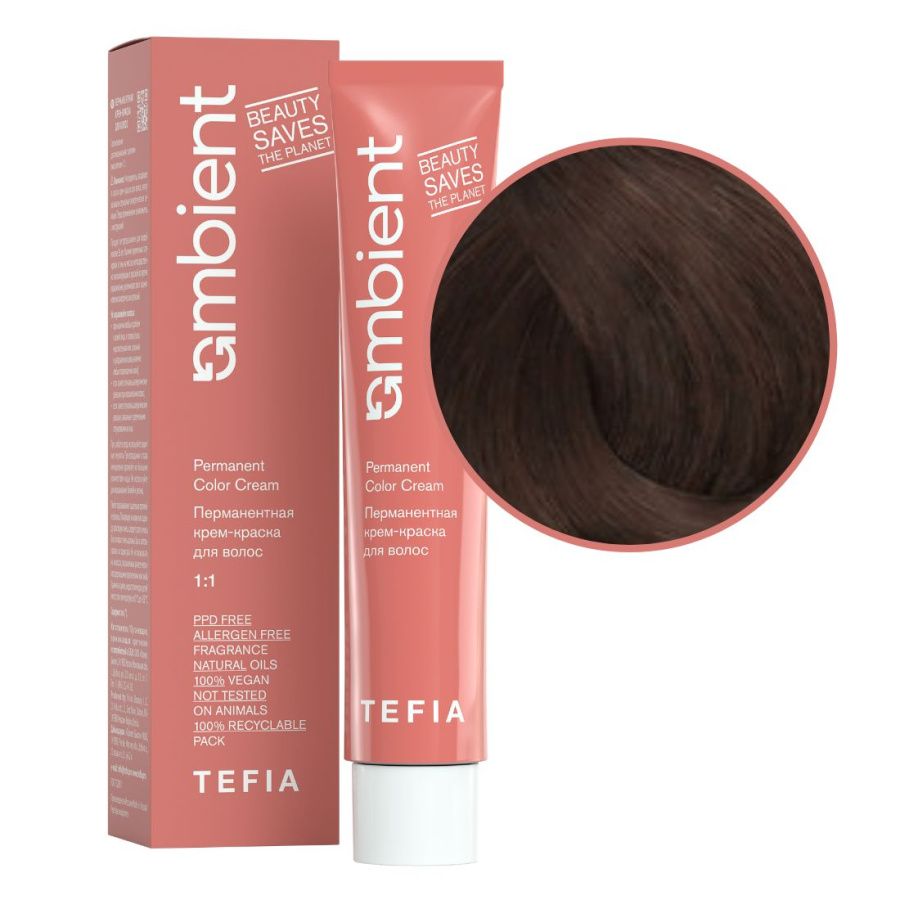 TEFIA  Ambient 6.8 Перманентная крем-краска для волос / Темный блондин коричневый, 60 мл