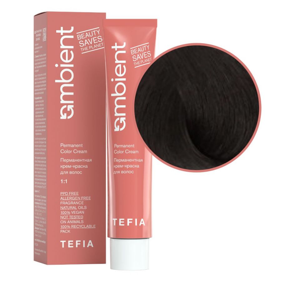 TEFIA  Ambient 3.0 Перманентная крем-краска для волос / Темный брюнет натуральный, 60 мл