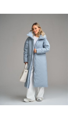 Пуховик женский серо-голубой