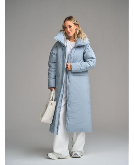 Пуховик женский серо-голубой