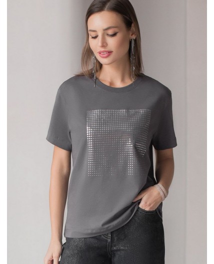 Футболка женская т.серый_фольга