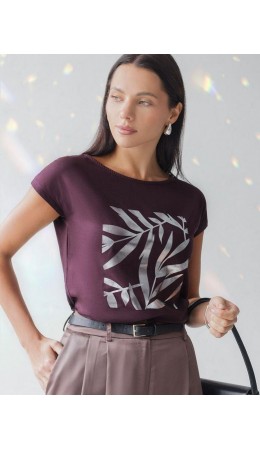 Футболка женская бургунди_листики