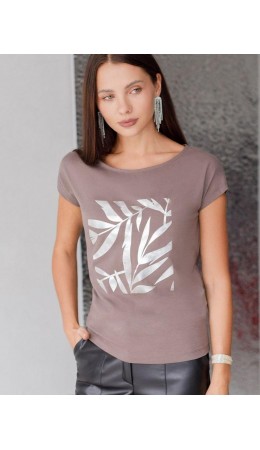 Футболка женская кофейный_листики
