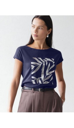 Футболка женская т.синий_листики