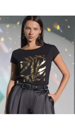 Футболка женская черный_листики