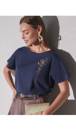 Футболка женская т.синий_цветок
