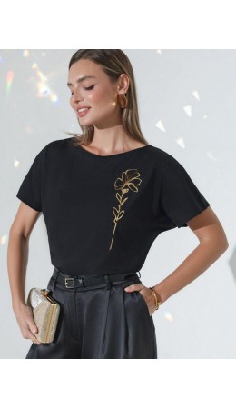 Футболка женская черный_цветок