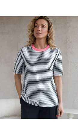 Футболка женская белый-черный-св.коралл