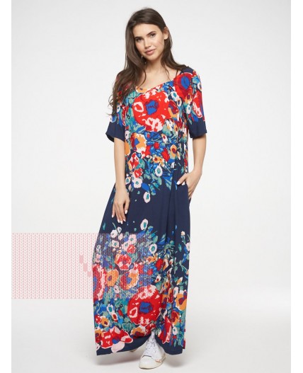 Платье женское 201-3602; Ш63 тёмно-синий цветы