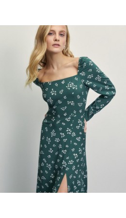платье женское зеленый цветы мелкие