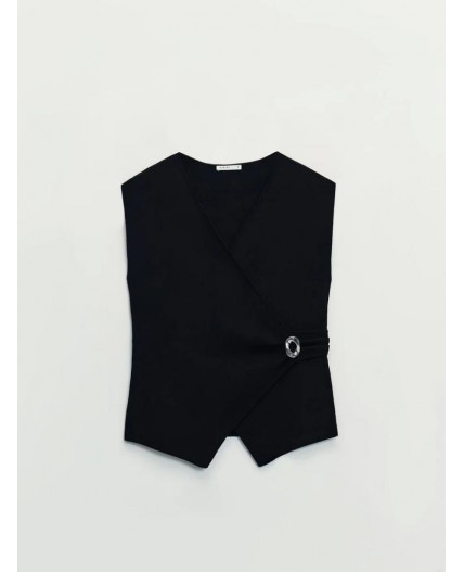 блузка с брошью женская черный