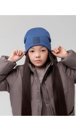 Шапка двойная в рубчик 10-427MU; джинсовый