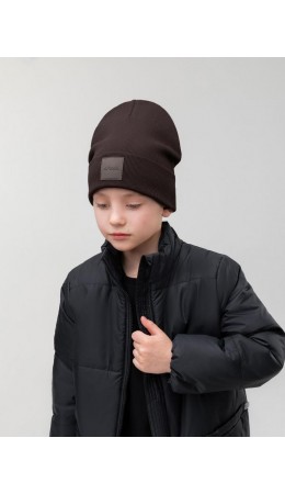 Шапка двойная в рубчик 10-427MU; кофейный