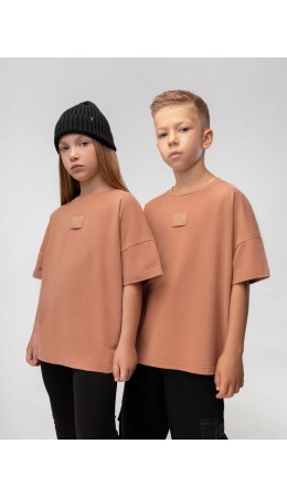 Футболка с эффектом фрчи 4-371MU; бежевый