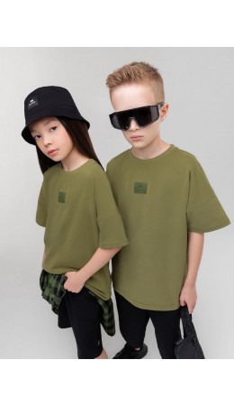 Футболка с эффектом фрчи 4-371MU; хаки