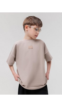 Футболка с эффектом фрчи 4-371MU; светло-бежевый