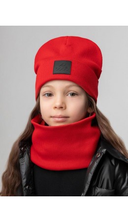 Комплект (шапка, снуд) с ПВХ нашивкой 13-162MU; красный