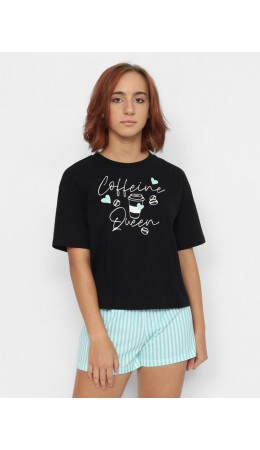 Комплект женский (футболка, шорты) Черный