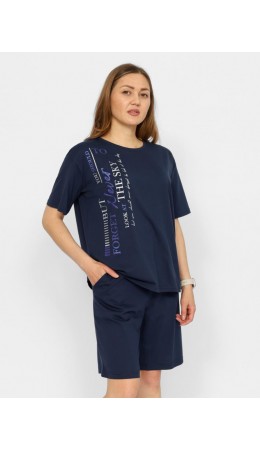 Комплект женский (футболка, шорты) Т.синий