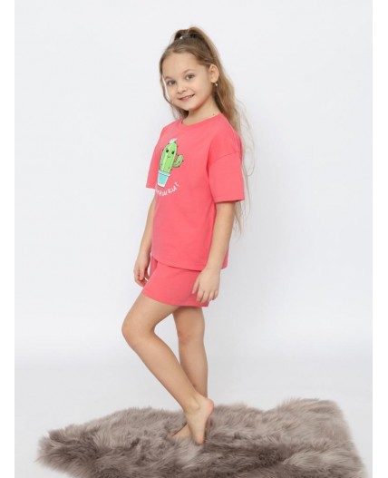 Пижама для девочки (футболка, шорты) Малиновый