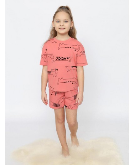 Пижама для девочки (футболка, шорты) Коралловый