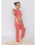 Пижама для девочки (футболка, брюки) Коралловый