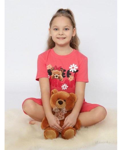 Пижама для девочки (футболка, бриджи) Малиновый