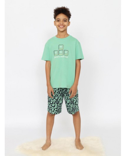 Пижама для мальчика (футболка, шорты) Зеленый
