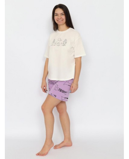 Пижама женская (футболка, шорты) Экрю