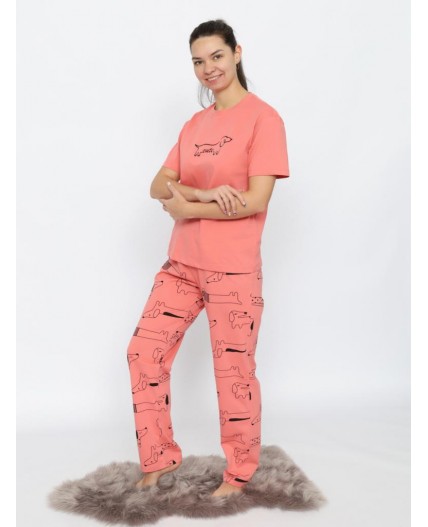 Пижама женская (футболка, брюки) Коралловый
