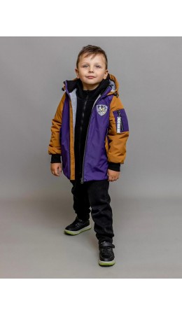 656-24в Куртка-бомбер для мальчика 'Марек/1' темно-фиолетовый/охра