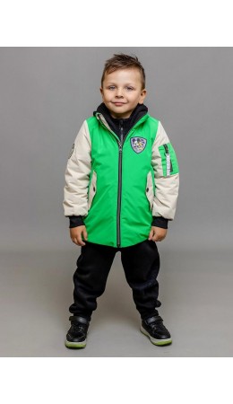 656-24в Куртка-бомбер для мальчика 'Марек/1' ярко-зеленый/экрю