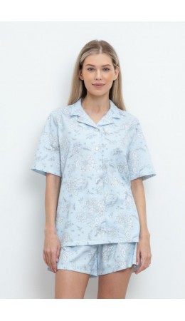 Е 20122/голубое стекло,цветочный ажур пижама