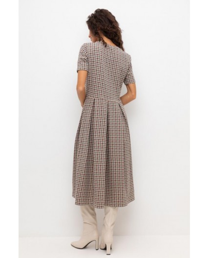 ЕВТ 5053/тем.бежевый,гусиная лапка платье