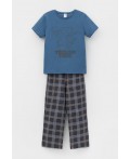 К 1599-1/синяя волна,текстильная клетка пижама