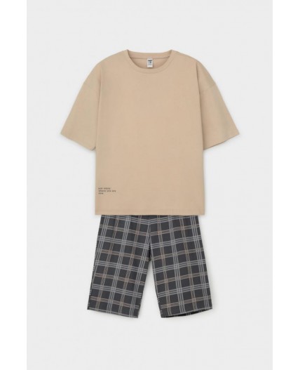 КБ 2799/темно-бежевый,текстильная клетка пижама