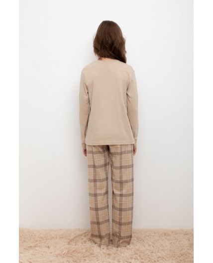 КБ 2830/темно-бежевый,текстильная клетка пижама