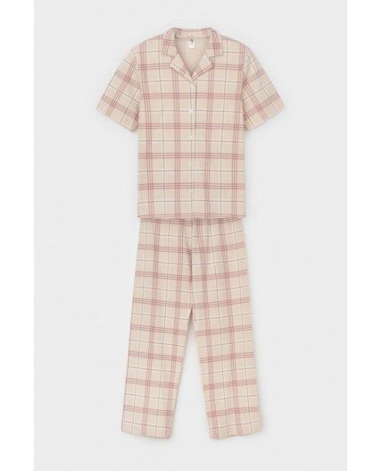КБ 2829/бежевый,текстильная клетка пижама