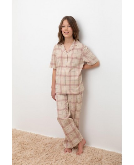 КБ 2829/бежевый,текстильная клетка пижама