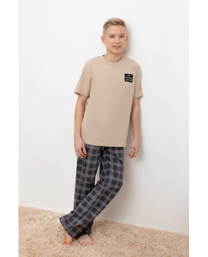 КБ 2831/темно-бежевый,текстильная клетка пижама