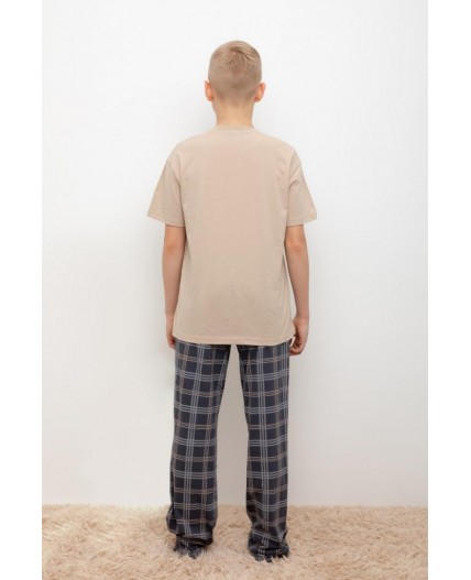 КБ 2831/темно-бежевый,текстильная клетка пижама