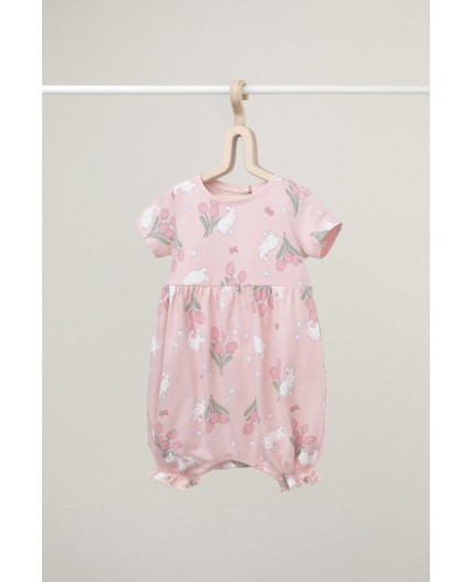 К 6495/тропический персик,зайчики и тюльпаны полукомбинезон (песочник)