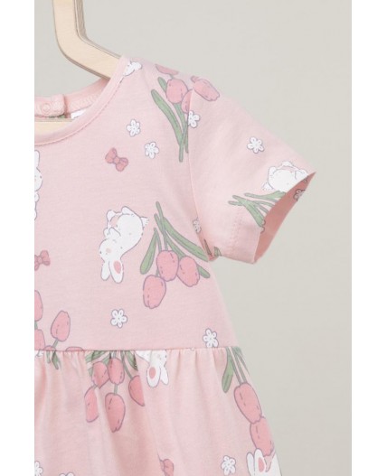 К 6495/тропический персик,зайчики и тюльпаны полукомбинезон (песочник)