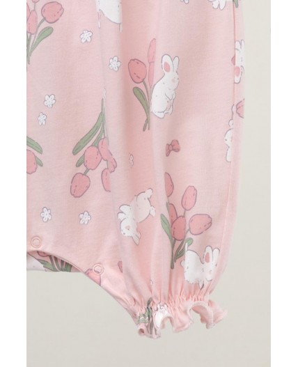 К 6495/тропический персик,зайчики и тюльпаны полукомбинезон (песочник)