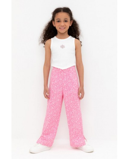 КР 400808/неоновый розовый,цветочки к555 брюки