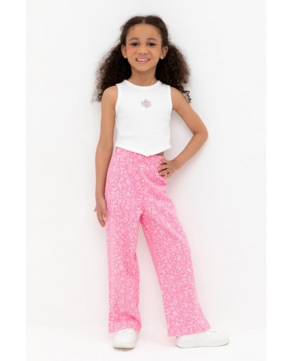 КР 400808/неоновый розовый,цветочки к555 брюки