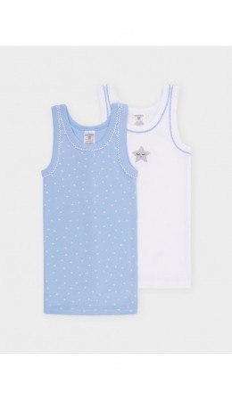 К 1181-2уп/белый,небесно-голубой,звездочки набор майка