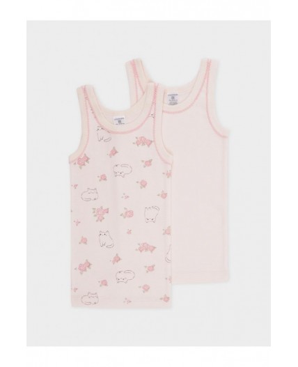 К 1181-2уп/светлый жемчуг,котики в цветах набор майка