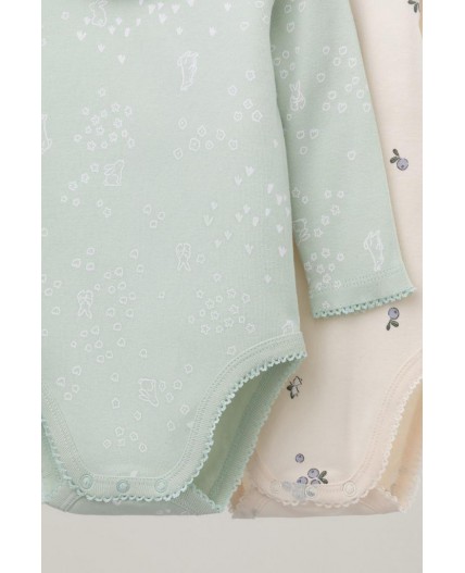 К 6539-2уп/зайчата на полянке,голубика и цветы набор полукомбинезон (боди)