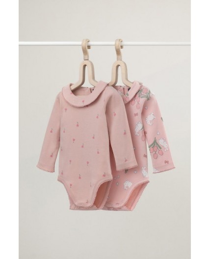 К 6539-2уп/зайчики и тюльпаны,цветочная поляна набор полукомбинезон (боди)
